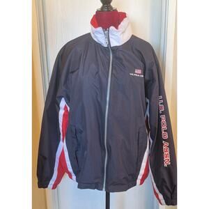 Vintage US Polo ASSN Men's Patriotic Red White Blue  Zip Hooded Windbreaker XL